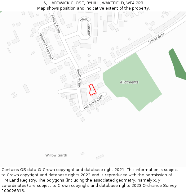 5, HARDWICK CLOSE, RYHILL, WAKEFIELD, WF4 2PR: Location map and indicative extent of plot