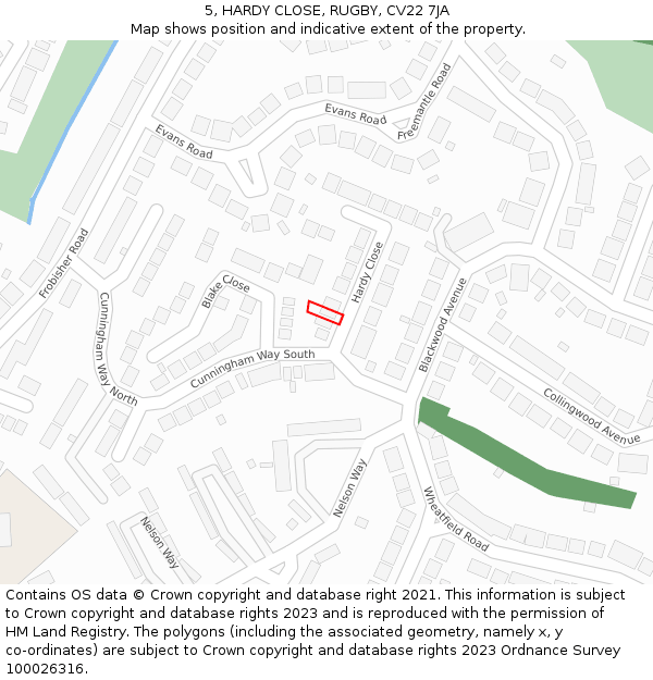 5, HARDY CLOSE, RUGBY, CV22 7JA: Location map and indicative extent of plot