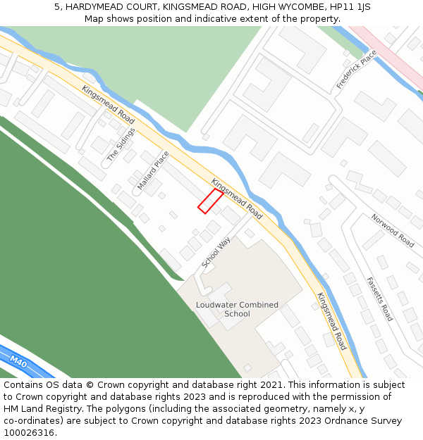 5, HARDYMEAD COURT, KINGSMEAD ROAD, HIGH WYCOMBE, HP11 1JS: Location map and indicative extent of plot