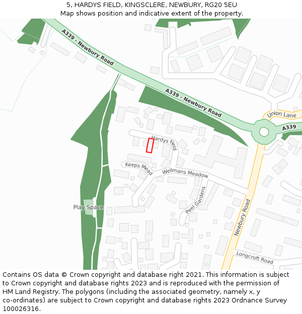 5, HARDYS FIELD, KINGSCLERE, NEWBURY, RG20 5EU: Location map and indicative extent of plot