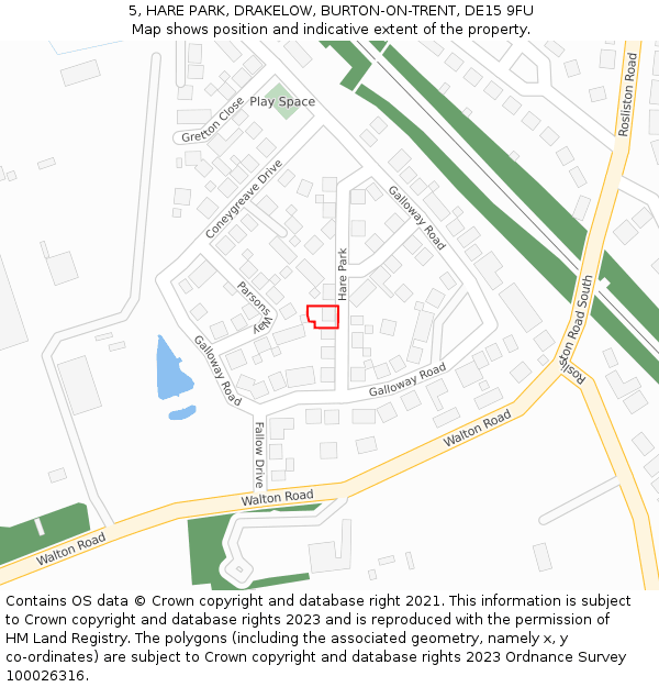 5, HARE PARK, DRAKELOW, BURTON-ON-TRENT, DE15 9FU: Location map and indicative extent of plot