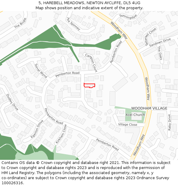 5, HAREBELL MEADOWS, NEWTON AYCLIFFE, DL5 4UG: Location map and indicative extent of plot