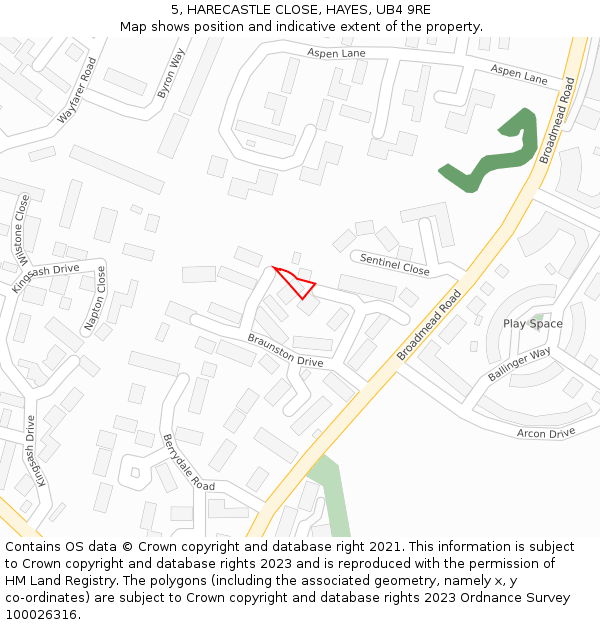 5, HARECASTLE CLOSE, HAYES, UB4 9RE: Location map and indicative extent of plot