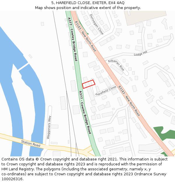 5, HAREFIELD CLOSE, EXETER, EX4 4AQ: Location map and indicative extent of plot