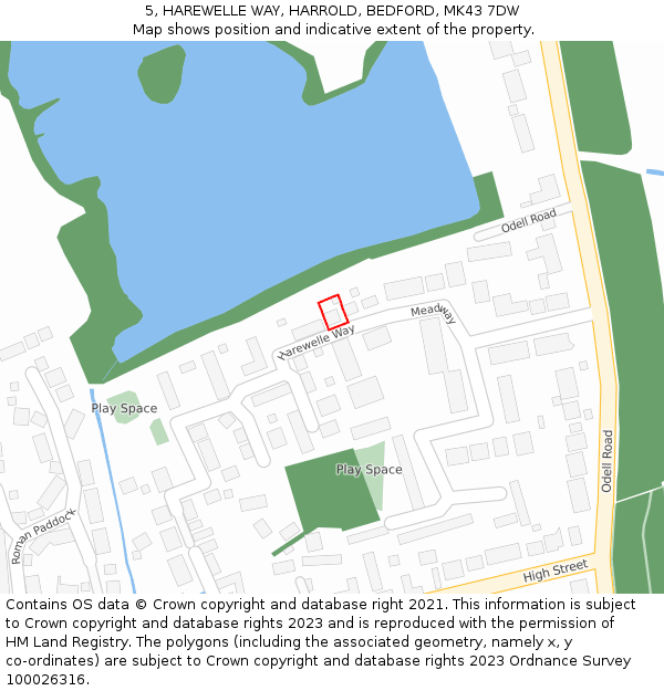 5, HAREWELLE WAY, HARROLD, BEDFORD, MK43 7DW: Location map and indicative extent of plot