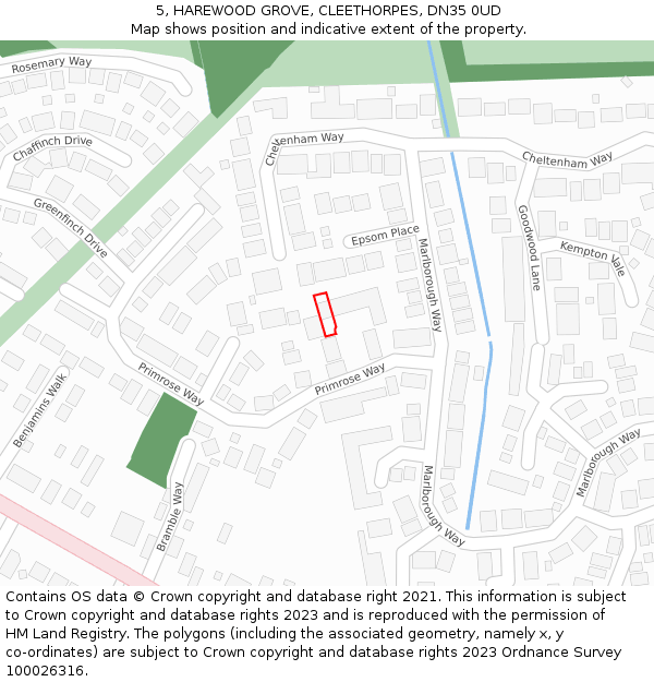 5, HAREWOOD GROVE, CLEETHORPES, DN35 0UD: Location map and indicative extent of plot