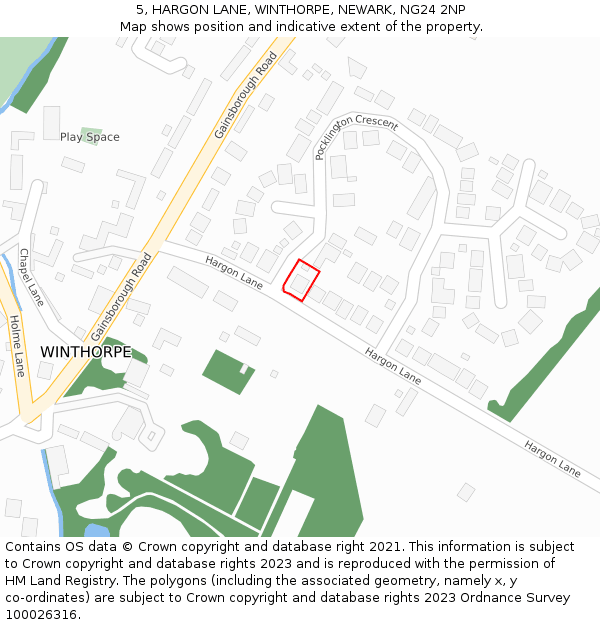 5, HARGON LANE, WINTHORPE, NEWARK, NG24 2NP: Location map and indicative extent of plot