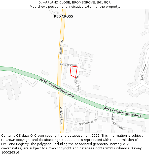 5, HARLAND CLOSE, BROMSGROVE, B61 8QR: Location map and indicative extent of plot