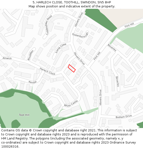 5, HARLECH CLOSE, TOOTHILL, SWINDON, SN5 8HP: Location map and indicative extent of plot