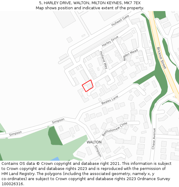 5, HARLEY DRIVE, WALTON, MILTON KEYNES, MK7 7EX: Location map and indicative extent of plot