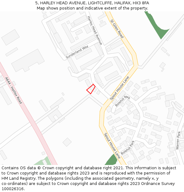 5, HARLEY HEAD AVENUE, LIGHTCLIFFE, HALIFAX, HX3 8FA: Location map and indicative extent of plot