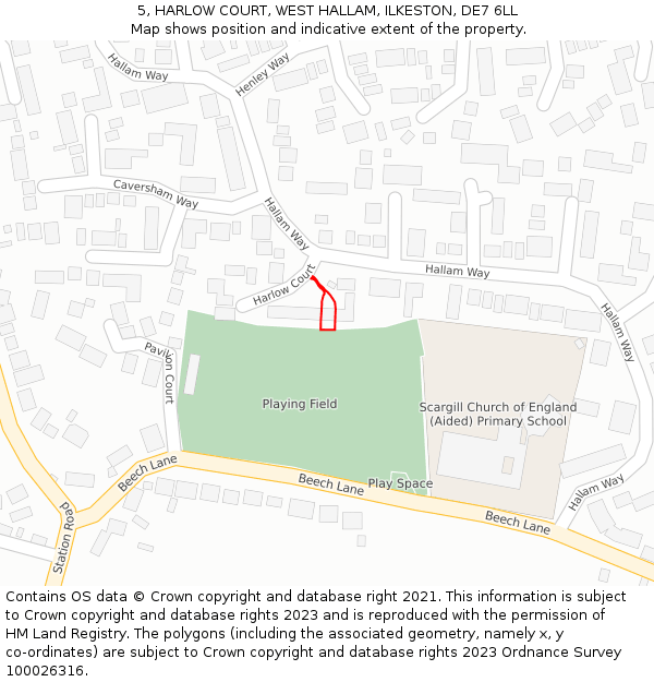 5, HARLOW COURT, WEST HALLAM, ILKESTON, DE7 6LL: Location map and indicative extent of plot