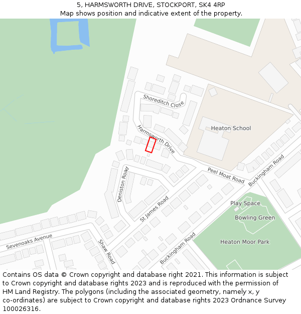 5, HARMSWORTH DRIVE, STOCKPORT, SK4 4RP: Location map and indicative extent of plot