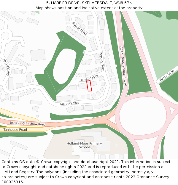 5, HARRIER DRIVE, SKELMERSDALE, WN8 6BN: Location map and indicative extent of plot