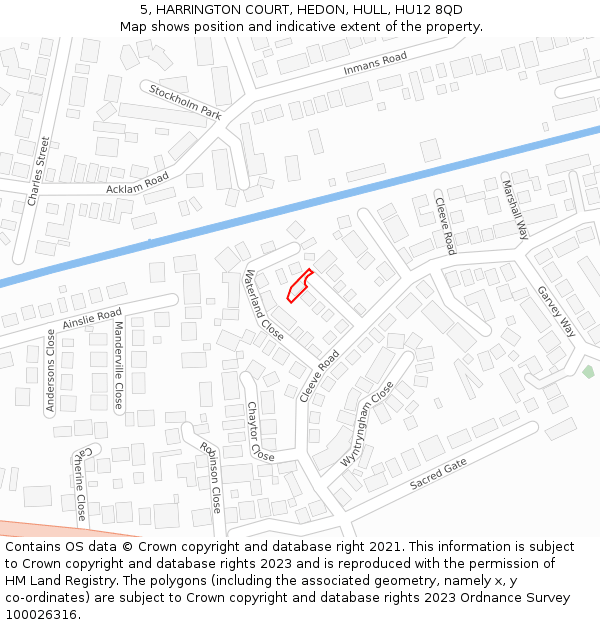 5, HARRINGTON COURT, HEDON, HULL, HU12 8QD: Location map and indicative extent of plot