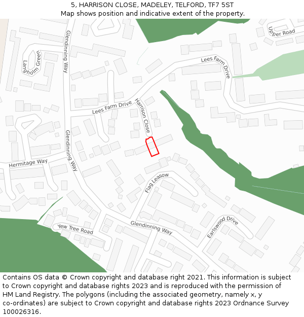 5, HARRISON CLOSE, MADELEY, TELFORD, TF7 5ST: Location map and indicative extent of plot
