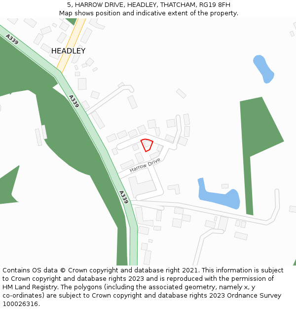 5, HARROW DRIVE, HEADLEY, THATCHAM, RG19 8FH: Location map and indicative extent of plot