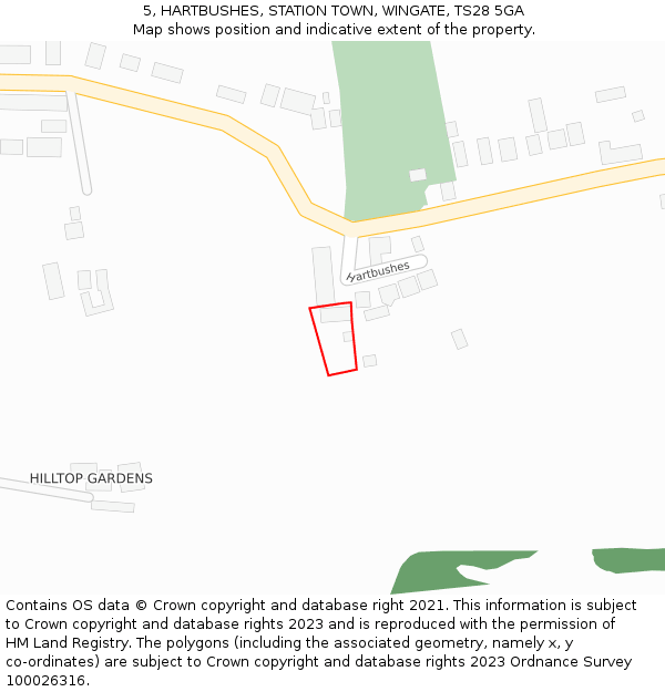 5, HARTBUSHES, STATION TOWN, WINGATE, TS28 5GA: Location map and indicative extent of plot