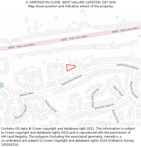 5, HARTINGTON CLOSE, WEST HALLAM, ILKESTON, DE7 6HS: Location map and indicative extent of plot