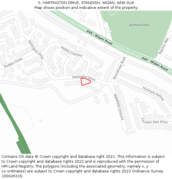 5, HARTINGTON DRIVE, STANDISH, WIGAN, WN6 0UA: Location map and indicative extent of plot