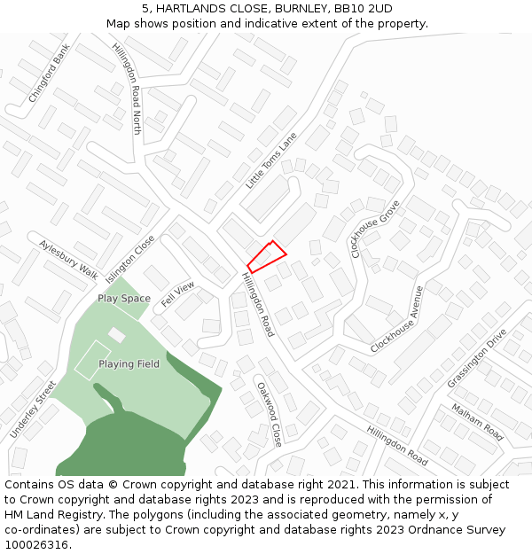 5, HARTLANDS CLOSE, BURNLEY, BB10 2UD: Location map and indicative extent of plot