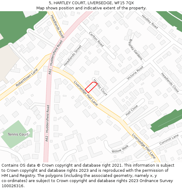 5, HARTLEY COURT, LIVERSEDGE, WF15 7QX: Location map and indicative extent of plot