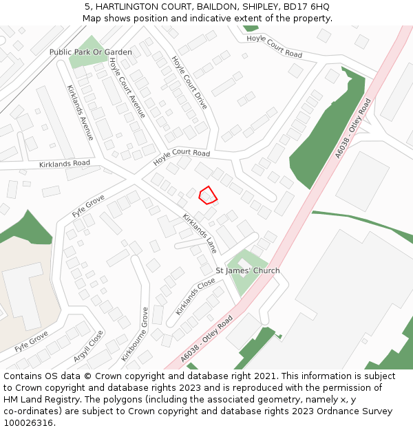 5, HARTLINGTON COURT, BAILDON, SHIPLEY, BD17 6HQ: Location map and indicative extent of plot