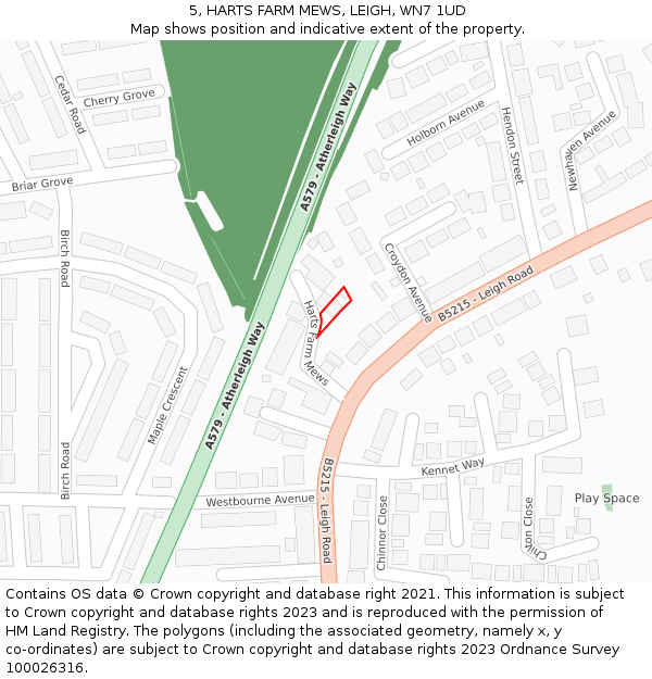 5, HARTS FARM MEWS, LEIGH, WN7 1UD: Location map and indicative extent of plot