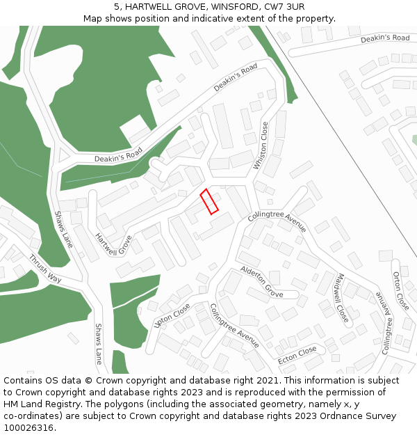 5, HARTWELL GROVE, WINSFORD, CW7 3UR: Location map and indicative extent of plot