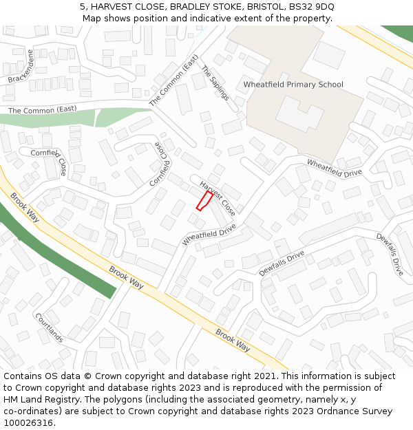 5, HARVEST CLOSE, BRADLEY STOKE, BRISTOL, BS32 9DQ: Location map and indicative extent of plot