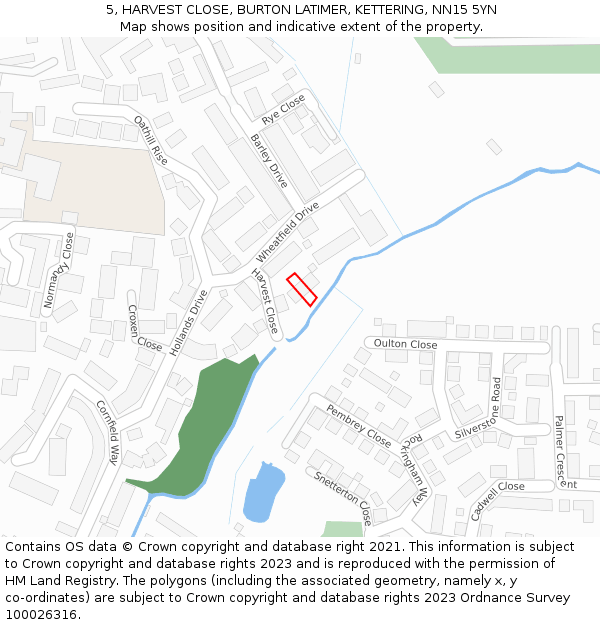 5, HARVEST CLOSE, BURTON LATIMER, KETTERING, NN15 5YN: Location map and indicative extent of plot