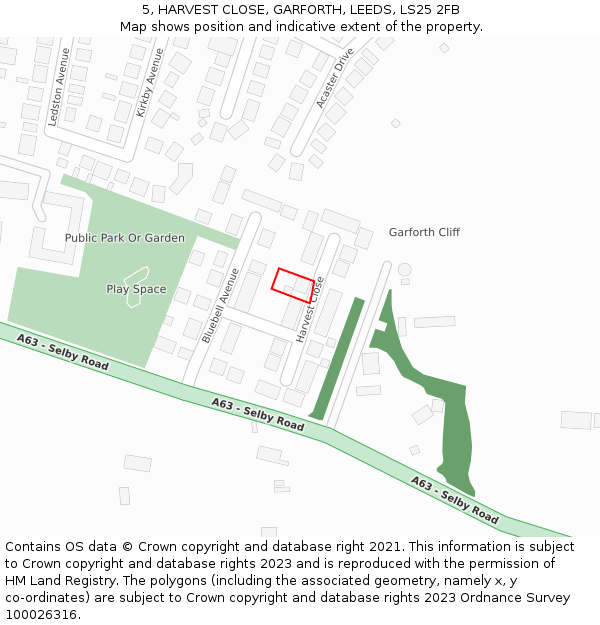 5, HARVEST CLOSE, GARFORTH, LEEDS, LS25 2FB: Location map and indicative extent of plot