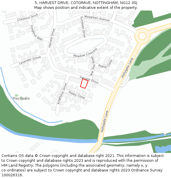5, HARVEST DRIVE, COTGRAVE, NOTTINGHAM, NG12 3SJ: Location map and indicative extent of plot