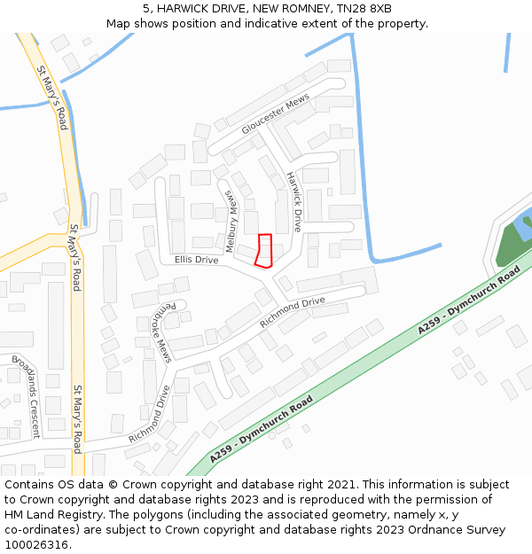 5, HARWICK DRIVE, NEW ROMNEY, TN28 8XB: Location map and indicative extent of plot