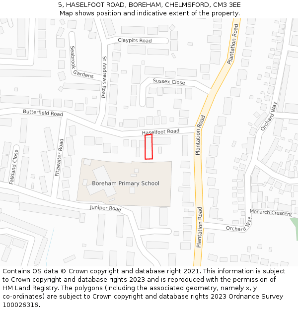 5, HASELFOOT ROAD, BOREHAM, CHELMSFORD, CM3 3EE: Location map and indicative extent of plot