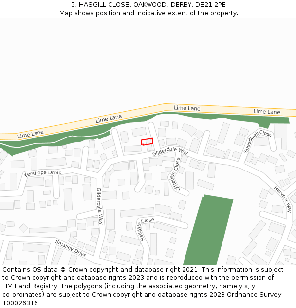 5, HASGILL CLOSE, OAKWOOD, DERBY, DE21 2PE: Location map and indicative extent of plot