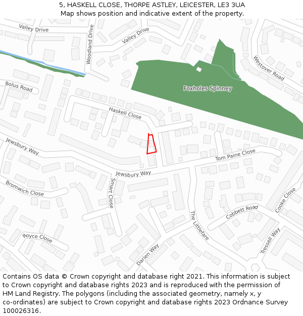 5, HASKELL CLOSE, THORPE ASTLEY, LEICESTER, LE3 3UA: Location map and indicative extent of plot