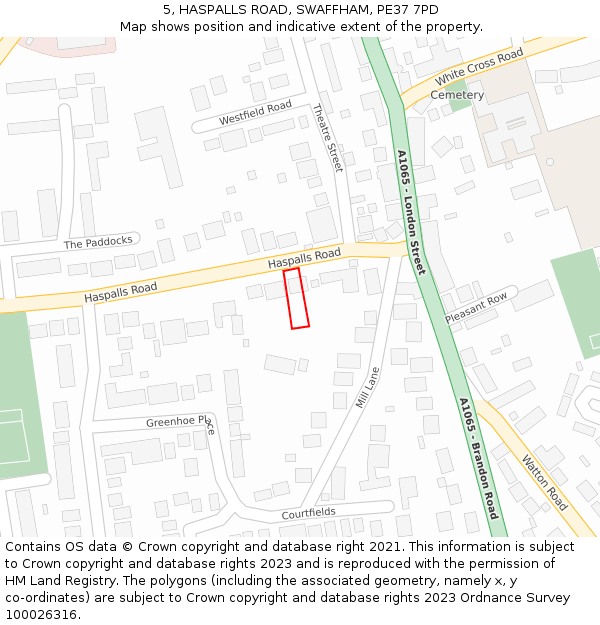 5, HASPALLS ROAD, SWAFFHAM, PE37 7PD: Location map and indicative extent of plot