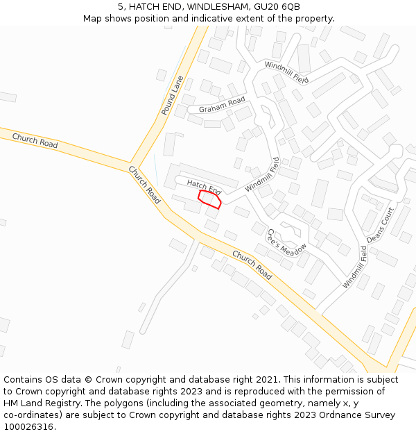 5, HATCH END, WINDLESHAM, GU20 6QB: Location map and indicative extent of plot