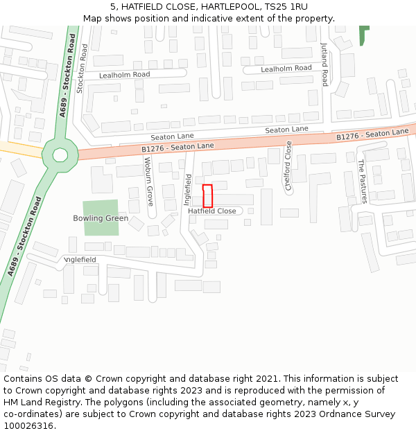 5, HATFIELD CLOSE, HARTLEPOOL, TS25 1RU: Location map and indicative extent of plot