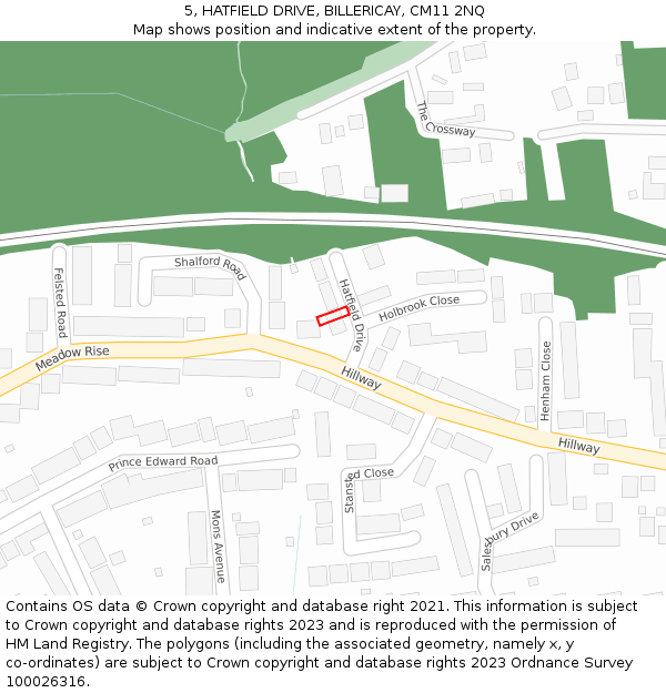 5, HATFIELD DRIVE, BILLERICAY, CM11 2NQ: Location map and indicative extent of plot