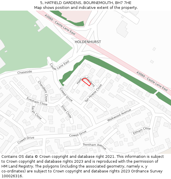 5, HATFIELD GARDENS, BOURNEMOUTH, BH7 7HE: Location map and indicative extent of plot