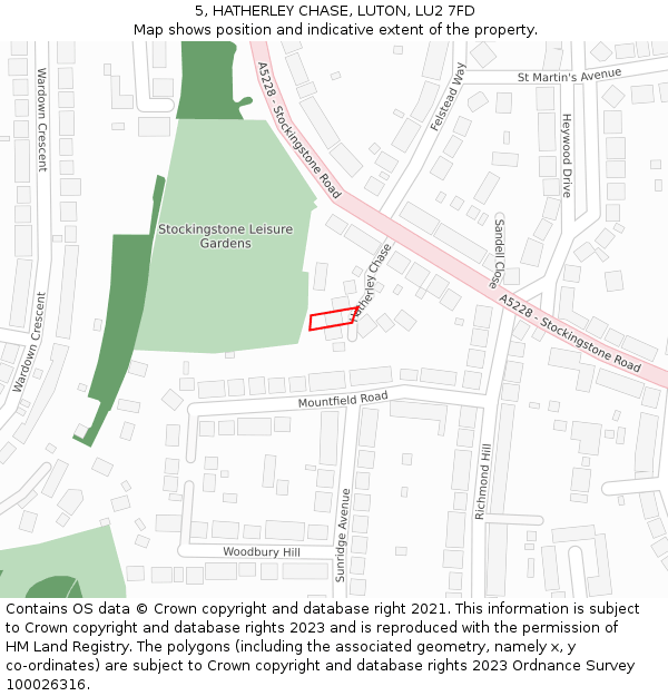 5, HATHERLEY CHASE, LUTON, LU2 7FD: Location map and indicative extent of plot