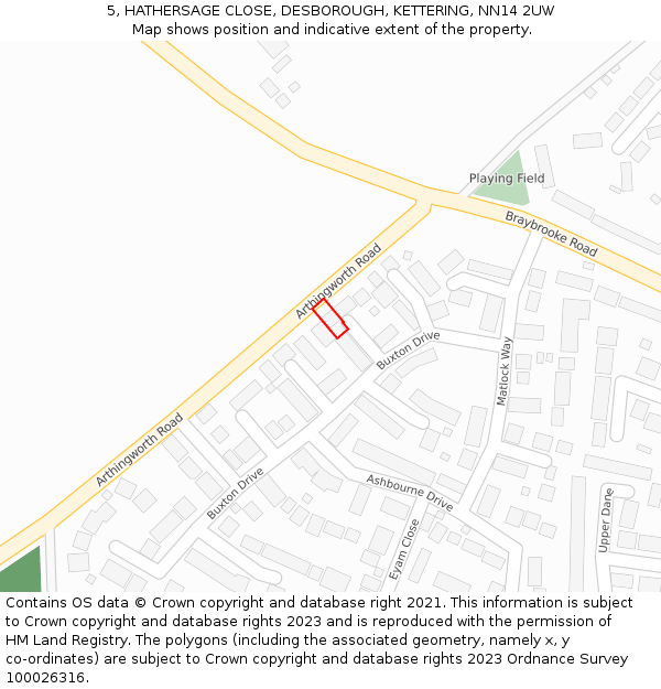 5, HATHERSAGE CLOSE, DESBOROUGH, KETTERING, NN14 2UW: Location map and indicative extent of plot