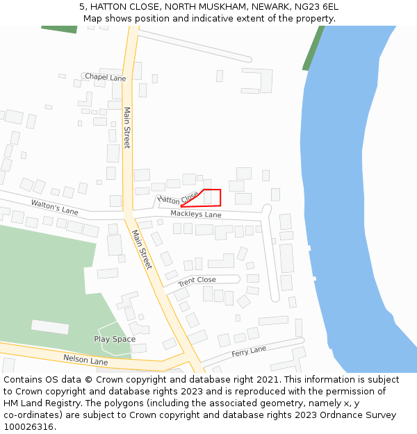 5, HATTON CLOSE, NORTH MUSKHAM, NEWARK, NG23 6EL: Location map and indicative extent of plot