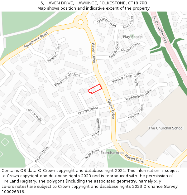 5, HAVEN DRIVE, HAWKINGE, FOLKESTONE, CT18 7PB: Location map and indicative extent of plot