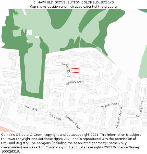 5, HAWFIELD GROVE, SUTTON COLDFIELD, B72 1YD: Location map and indicative extent of plot