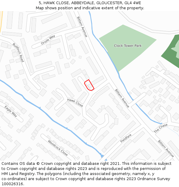 5, HAWK CLOSE, ABBEYDALE, GLOUCESTER, GL4 4WE: Location map and indicative extent of plot