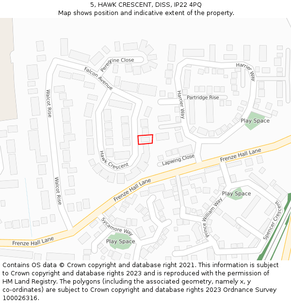 5, HAWK CRESCENT, DISS, IP22 4PQ: Location map and indicative extent of plot