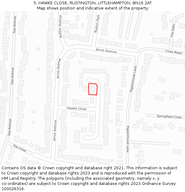 5, HAWKE CLOSE, RUSTINGTON, LITTLEHAMPTON, BN16 2AT: Location map and indicative extent of plot